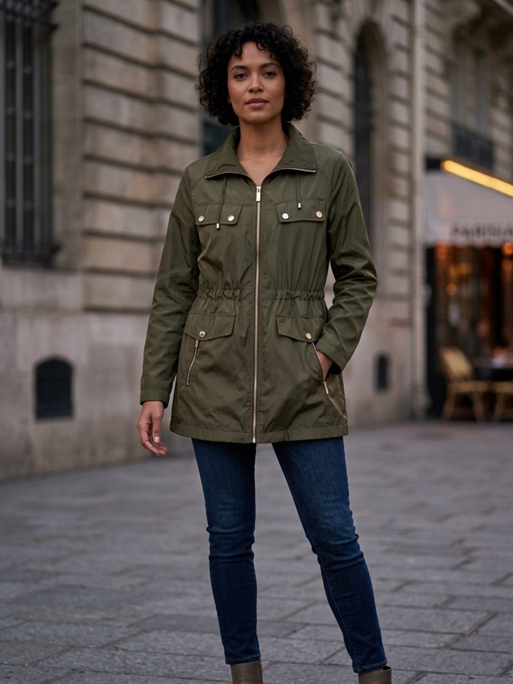 Michael Kors Olive Green Utility Zip-Front Jacket